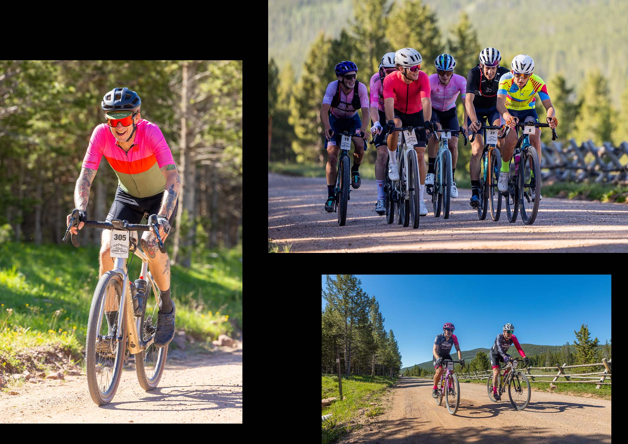 collage of cyclist racing the dirty dino gravel race