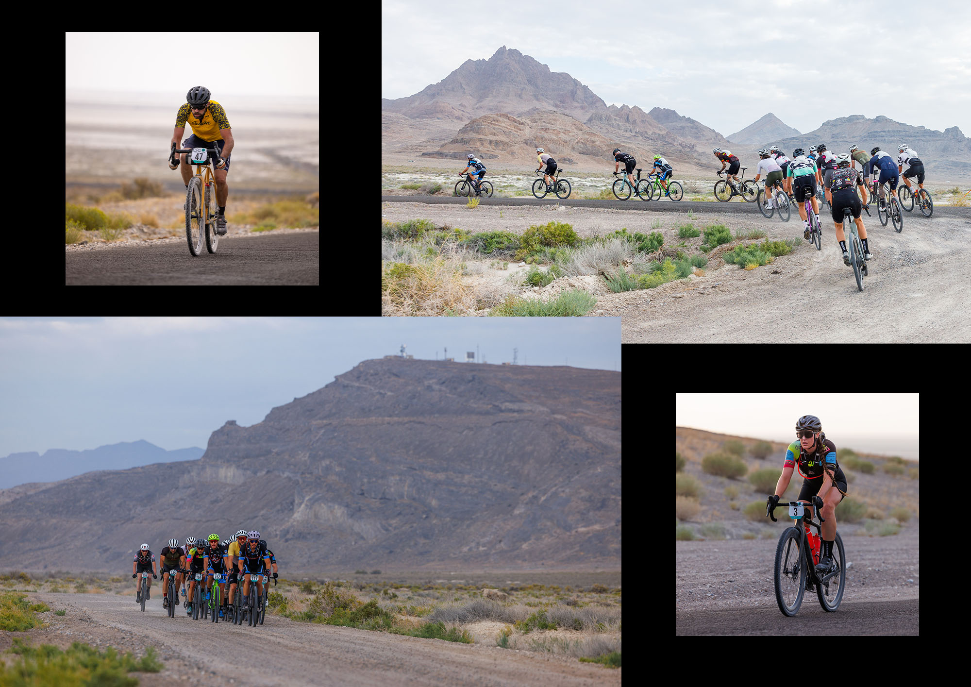 collage of cyclist racing the salty lizard gravel race